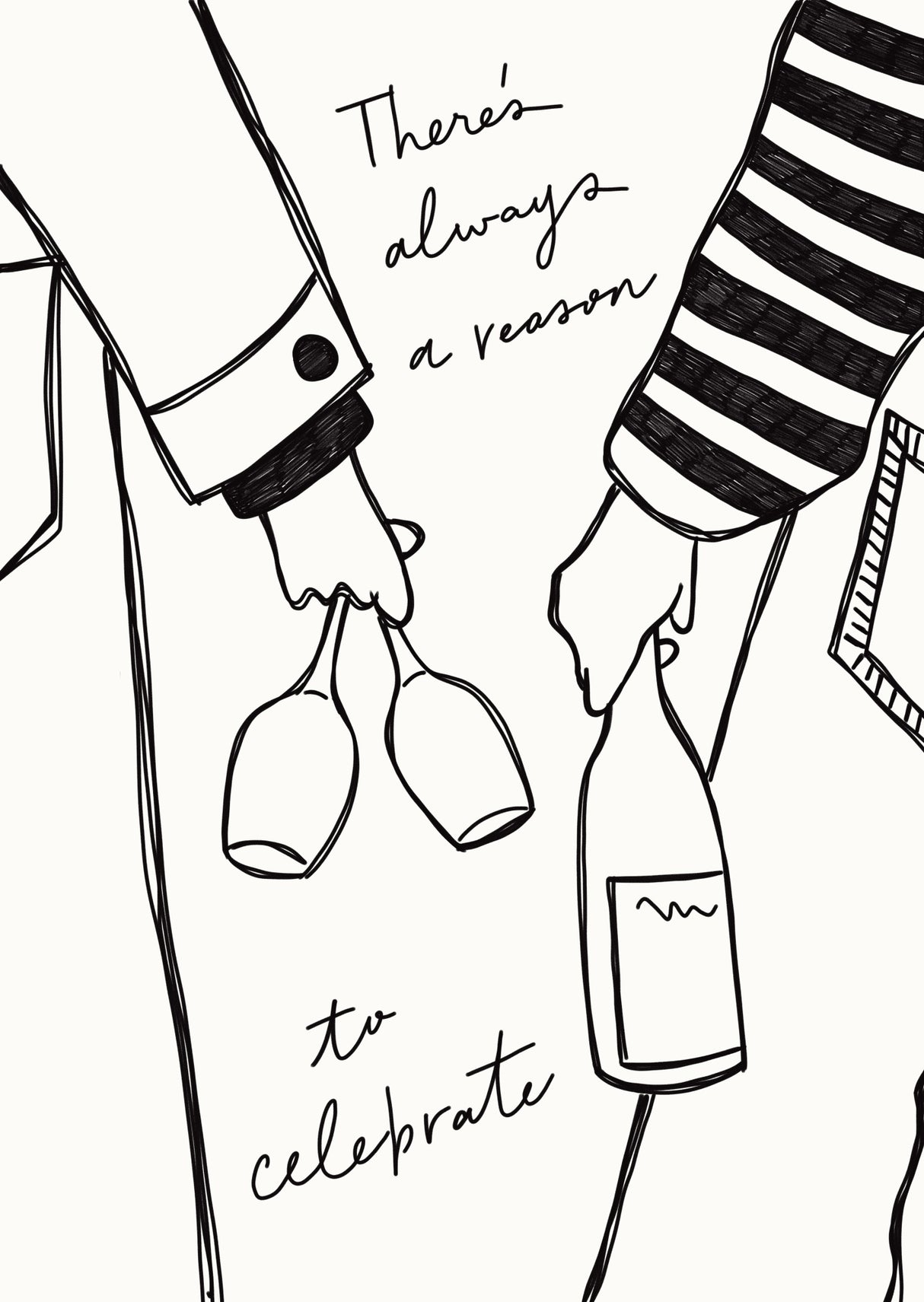 Two persons holding a wine bottle and wine glasses with the text "There's always a reason to celebrate" Poster och Canvastavla