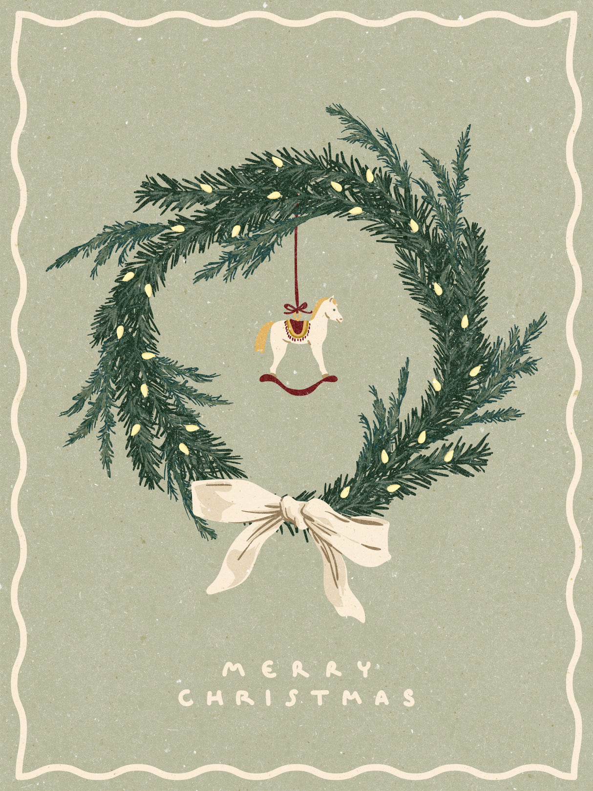 Horses toy on Christmas wreath with bow Poster och Canvastavla