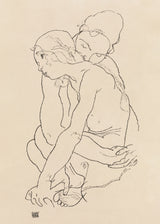 Woman and Girl Embracing 1918 Poster och Canvastavla