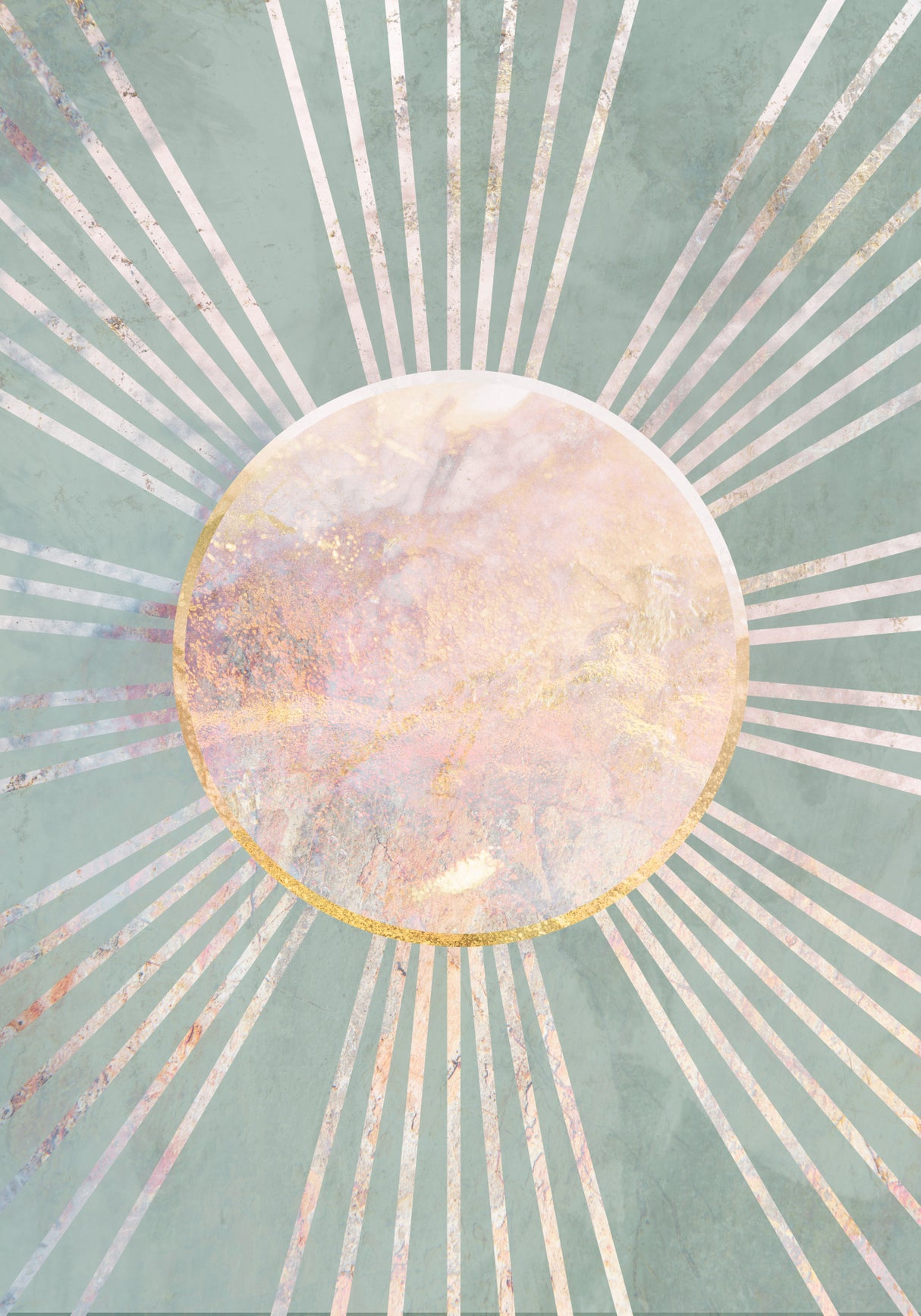 Sage Green Boho Sun Rays Poster och Canvastavla