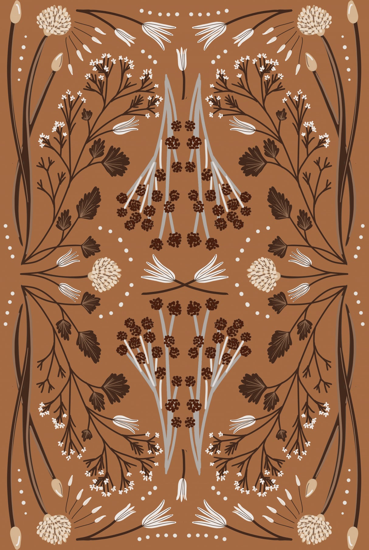 Folk Mirrored Botanicals - Earth Tones Poster och Canvastavla