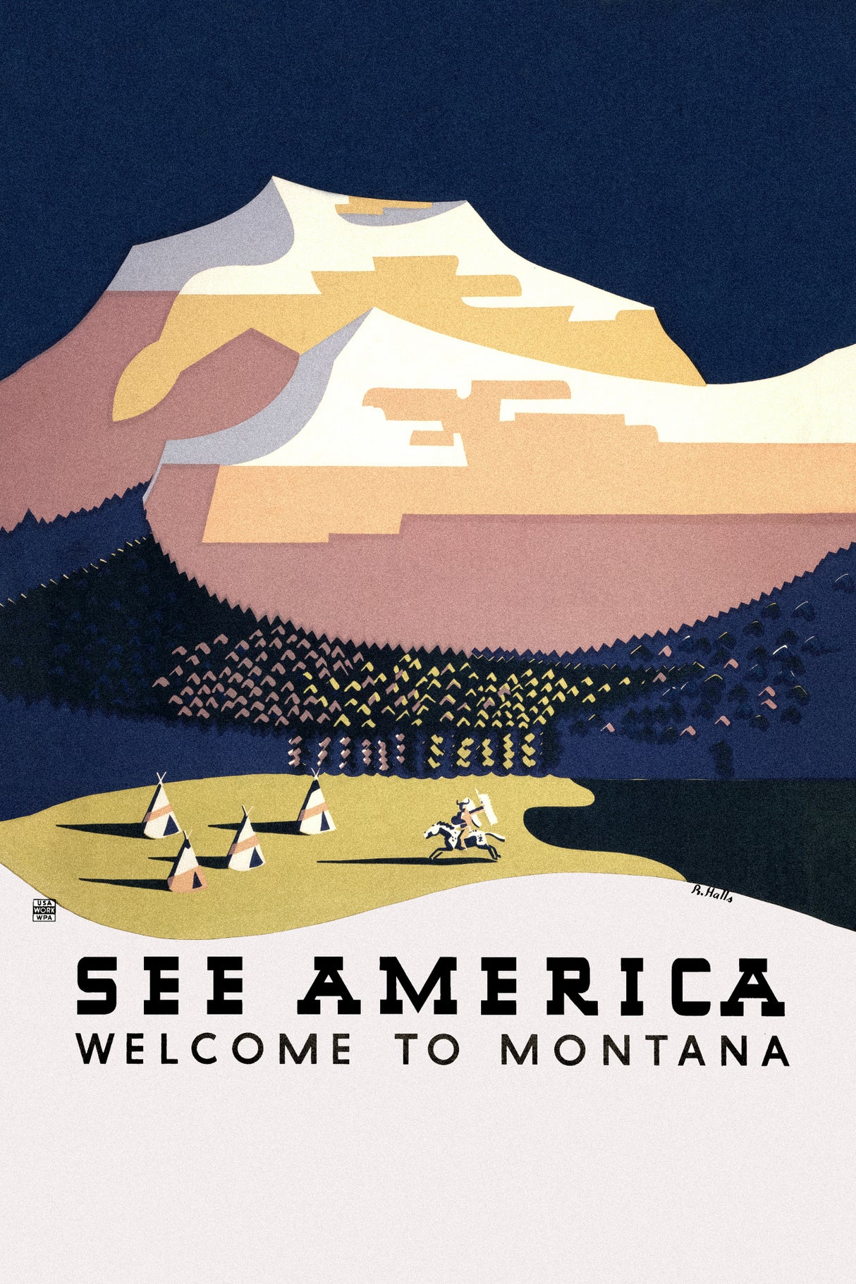 See America. Welcome To Montana (1936) Travel Poster By Richard Halls Poster och Canvastavla