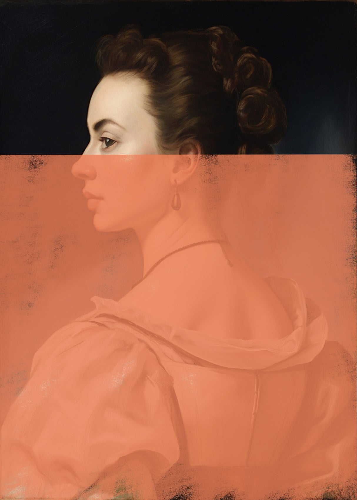 Altered Portrait of Woman Orange Modern Art Poster och Canvastavla