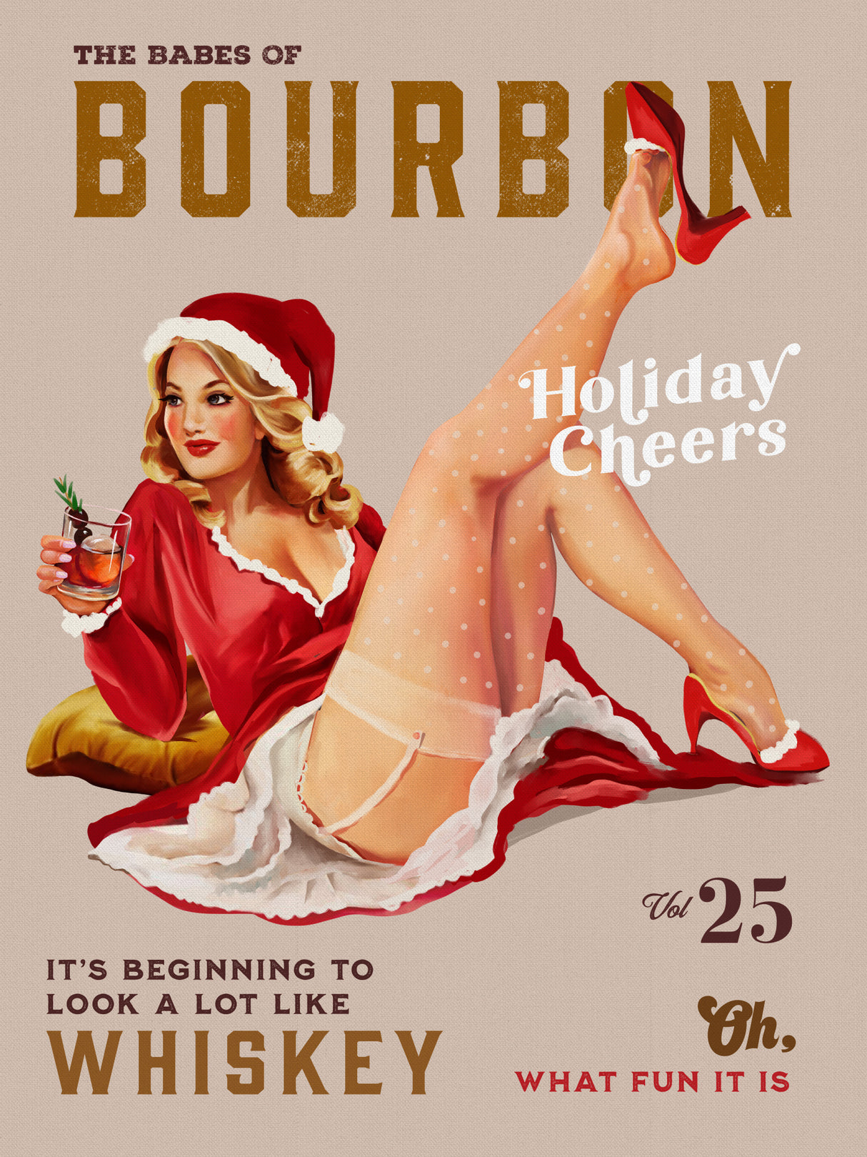 Babes of Bourbon Vol 25 Holiday Cheer Christmas Pinup Poster och Canvastavla