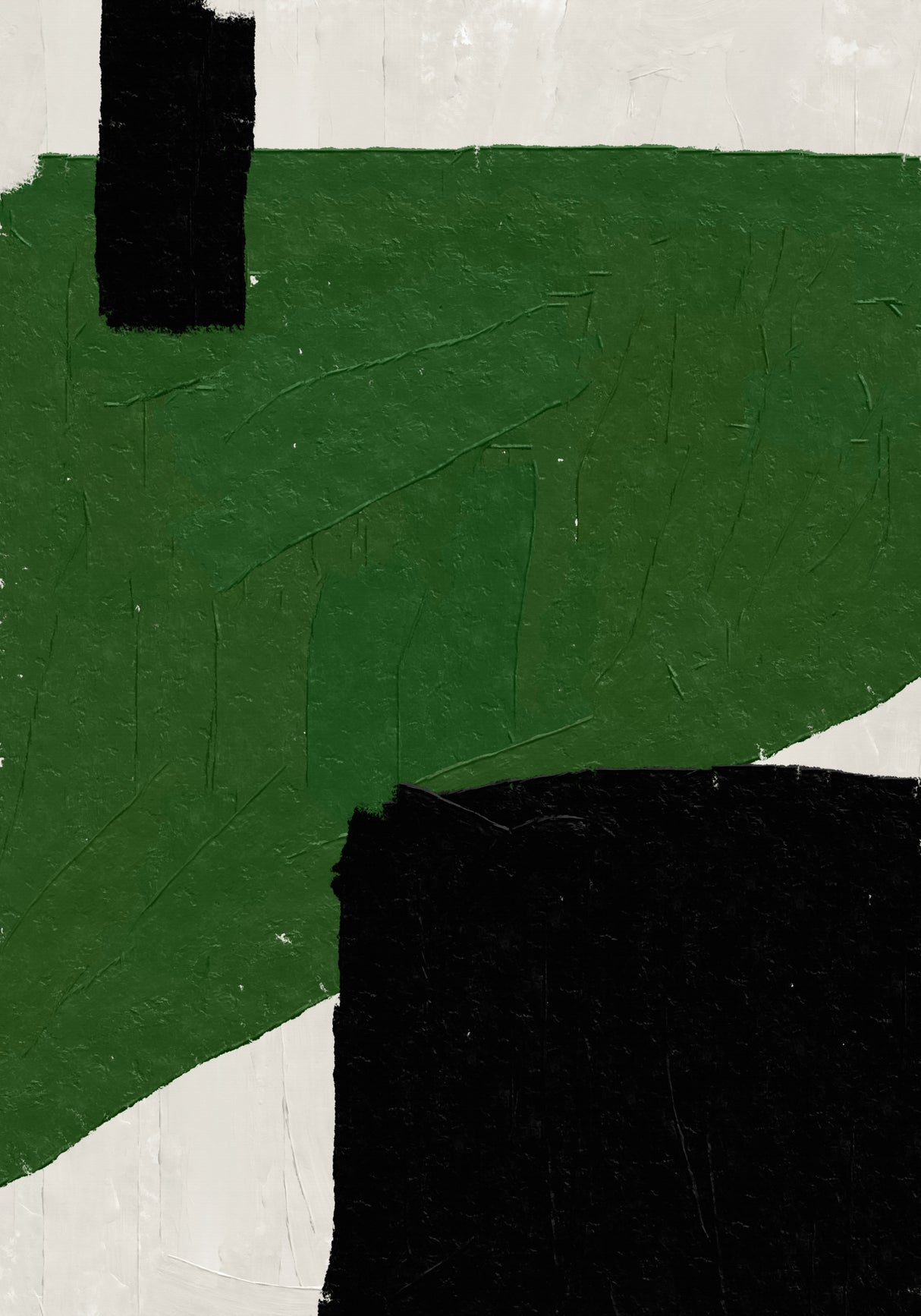 Green Beige Black Oil Abstract Painting Poster och Canvastavla