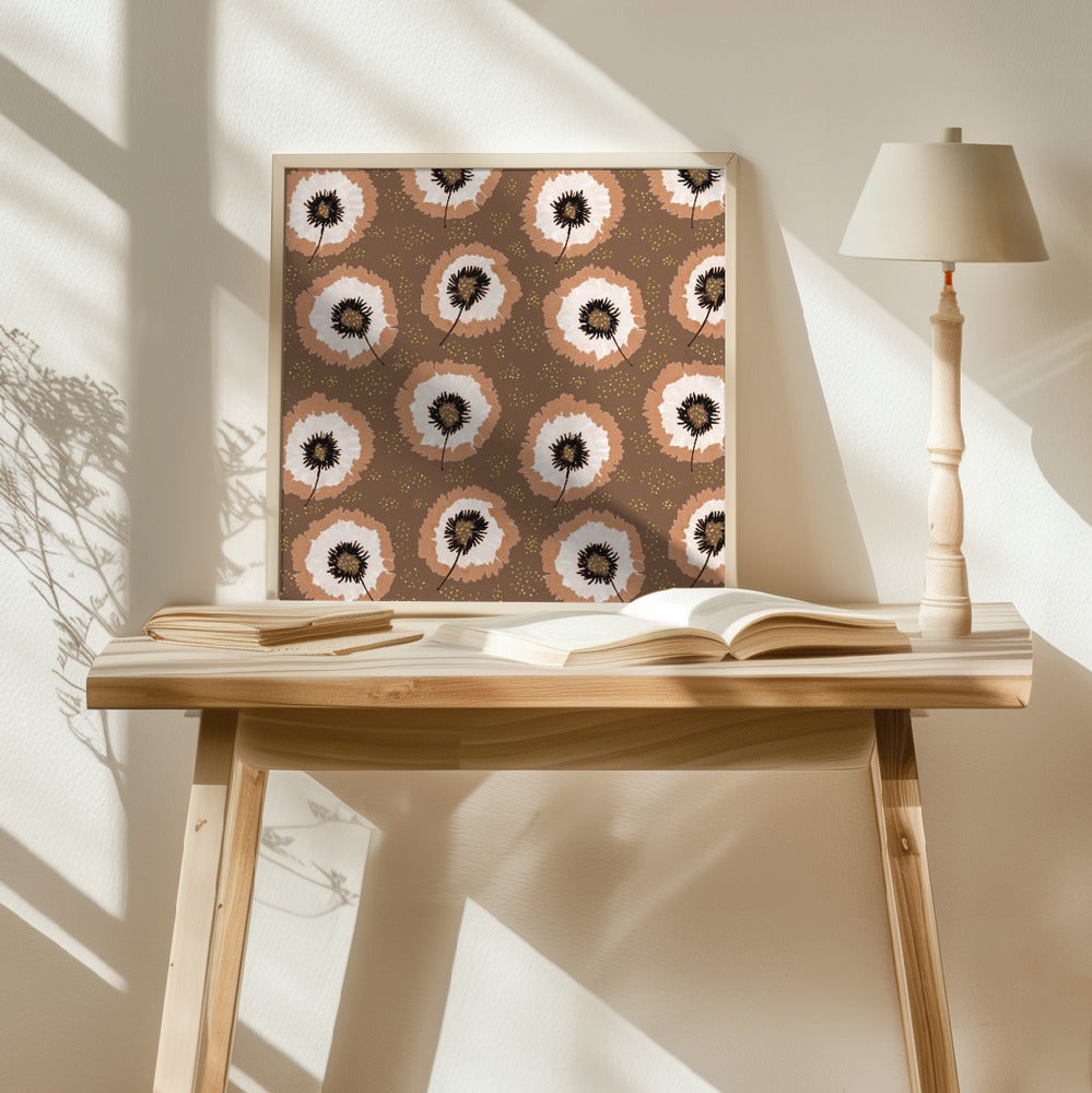 Polka Dot Flower Fringes Mocha Gold Poster och Canvastavla