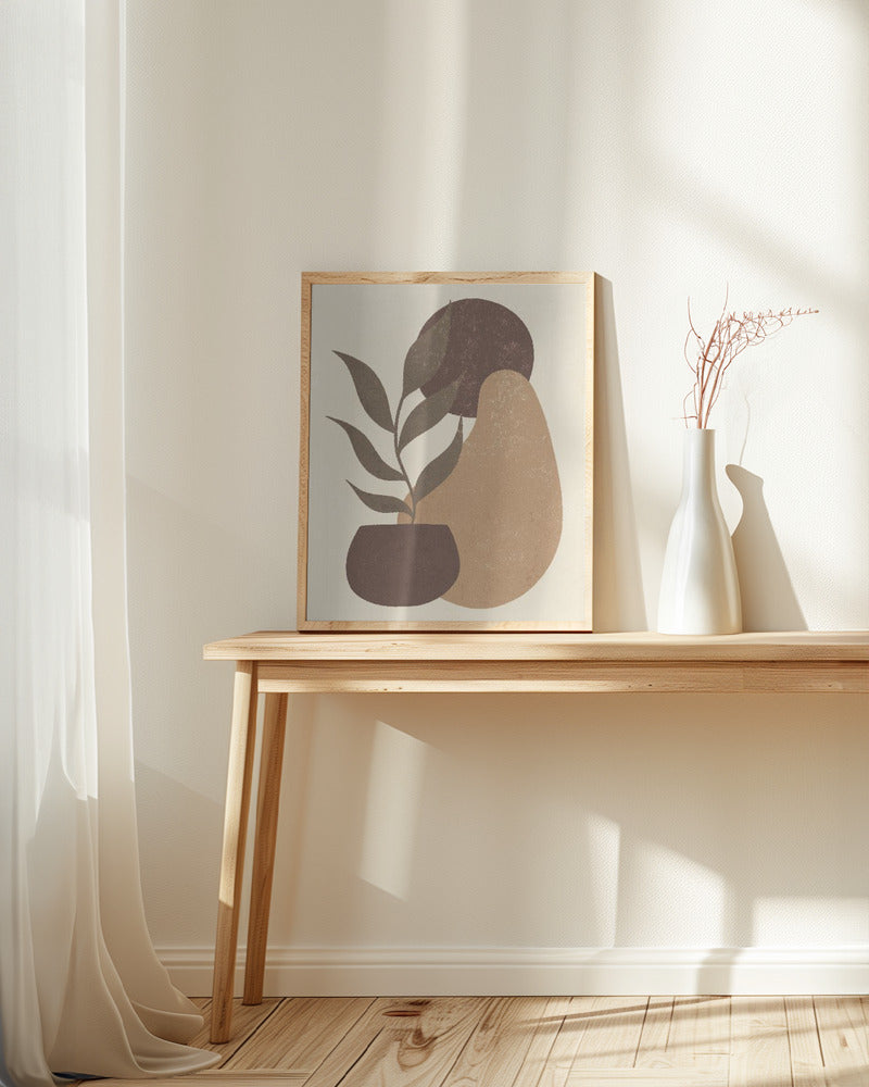 Grow - Aesthetic Abstract Boho Brown Leaves Poster och Canvastavla