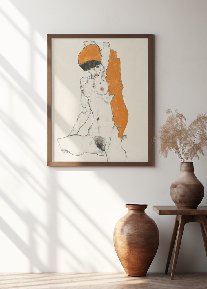 Standing Nude With Orange Drapery 1914 Poster och Canvastavla