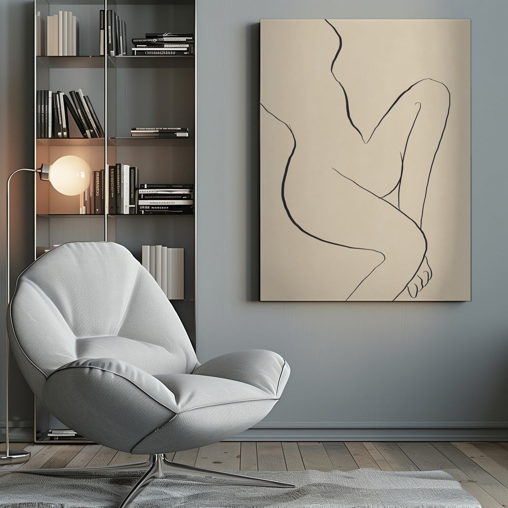 Minimal line art sitting nude Poster och Canvastavla