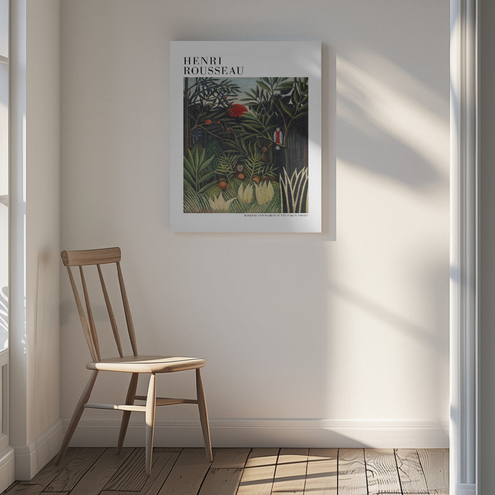 Monkeys And Parrot In The Virgin Forest Poster och Canvastavla