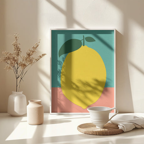 Lemon With Two Leaves Poster och Canvastavla