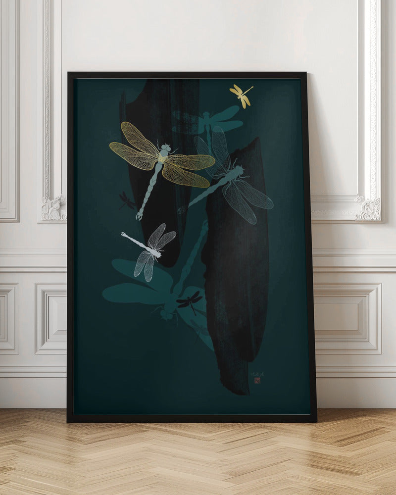 Midnight Dragonflies Poster och Canvastavla