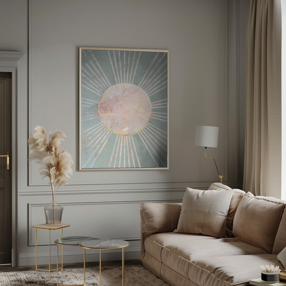 Sage Green Boho Sun Rays Poster och Canvastavla