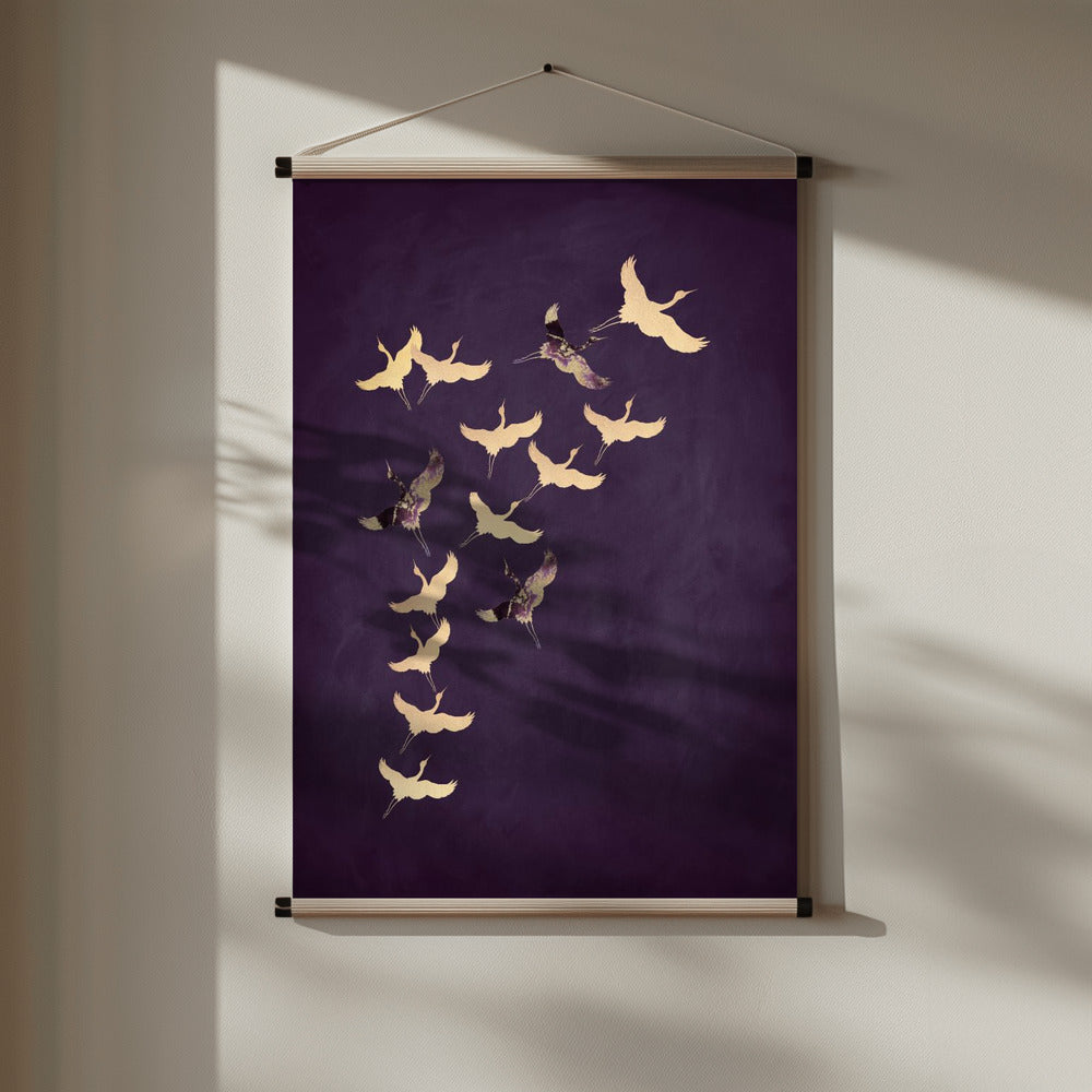 Purple Flying Cranes Poster och Canvastavla