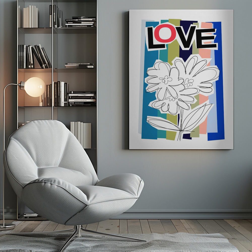 Scribble Flower Blue Poster och Canvastavla