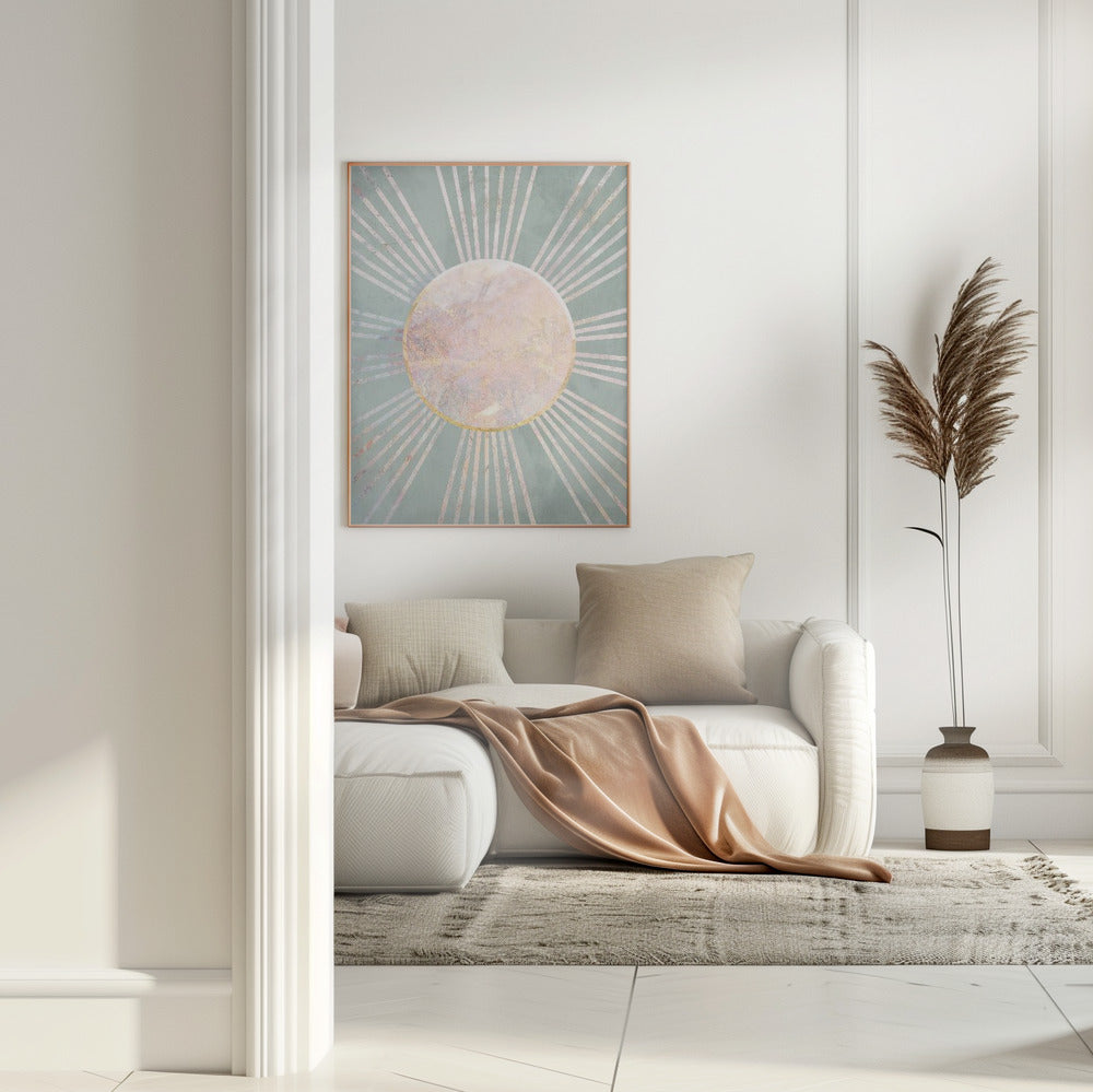 Sage Green Boho Sun Rays Poster och Canvastavla