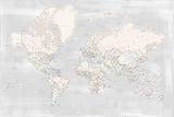 Detailed world map with cities, Maeli pastels Poster och Canvastavla