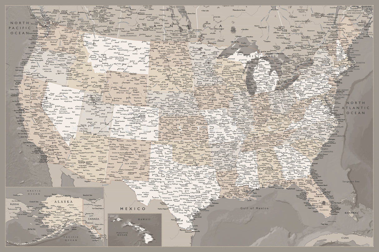 Highly detailed map of the United States, Davey Poster och Canvastavla