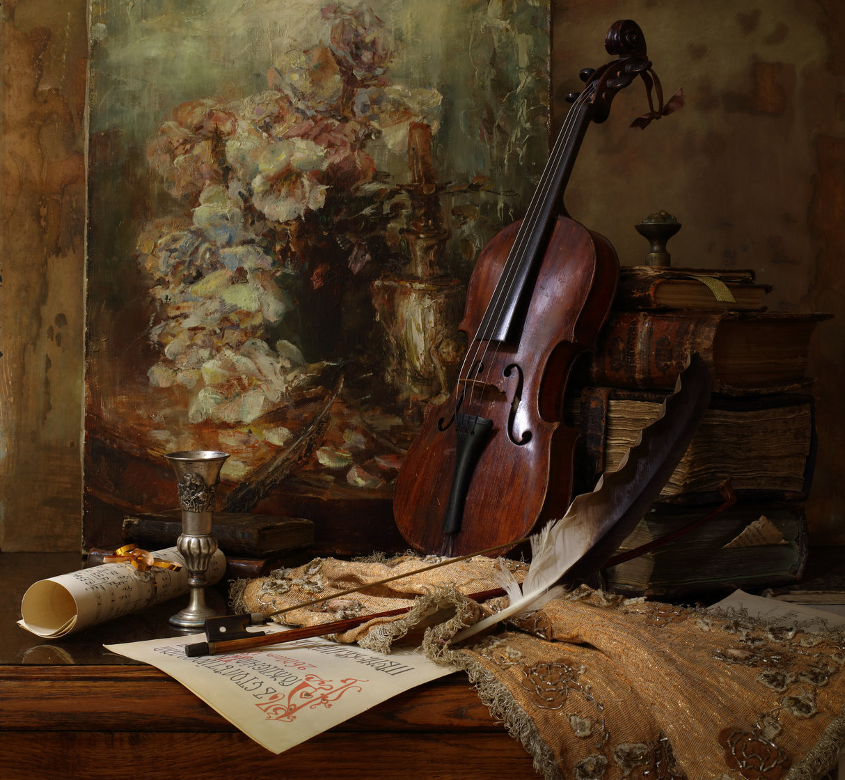 Still life with violin and painting Poster och Canvastavla