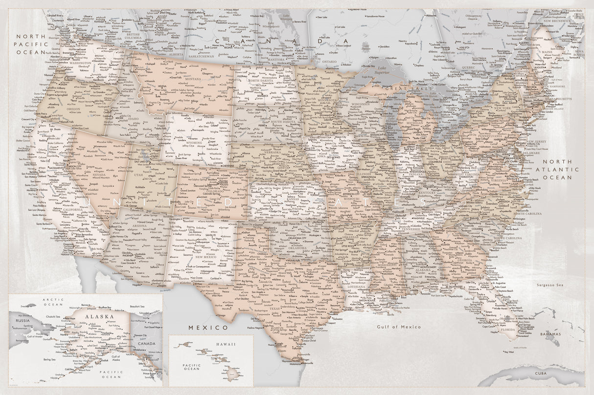 Highly detailed map of the United States, Lucille Poster och Canvastavla