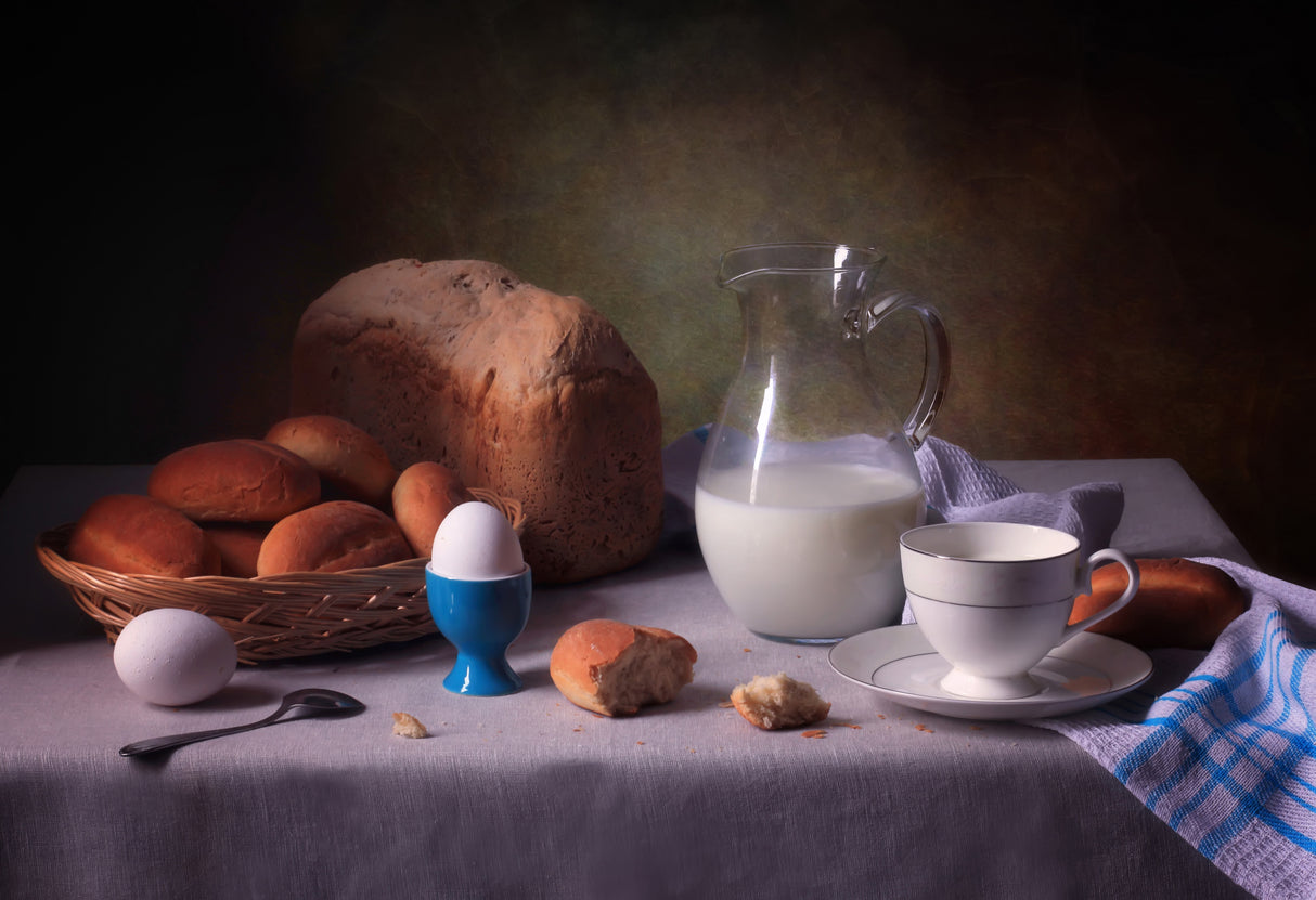 Still life with milk and bread Poster och Canvastavla