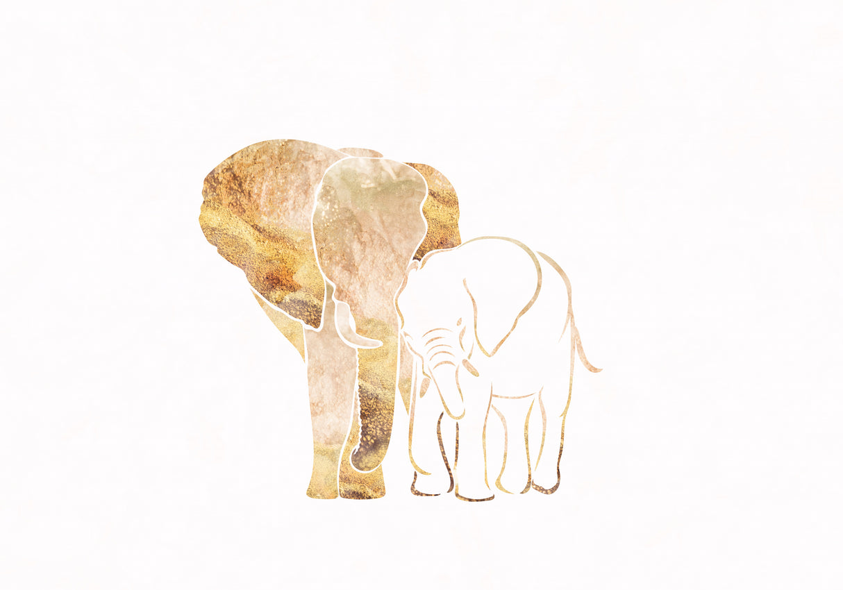 Gold Elephant Line art Silhouettes 4 Poster och Canvastavla