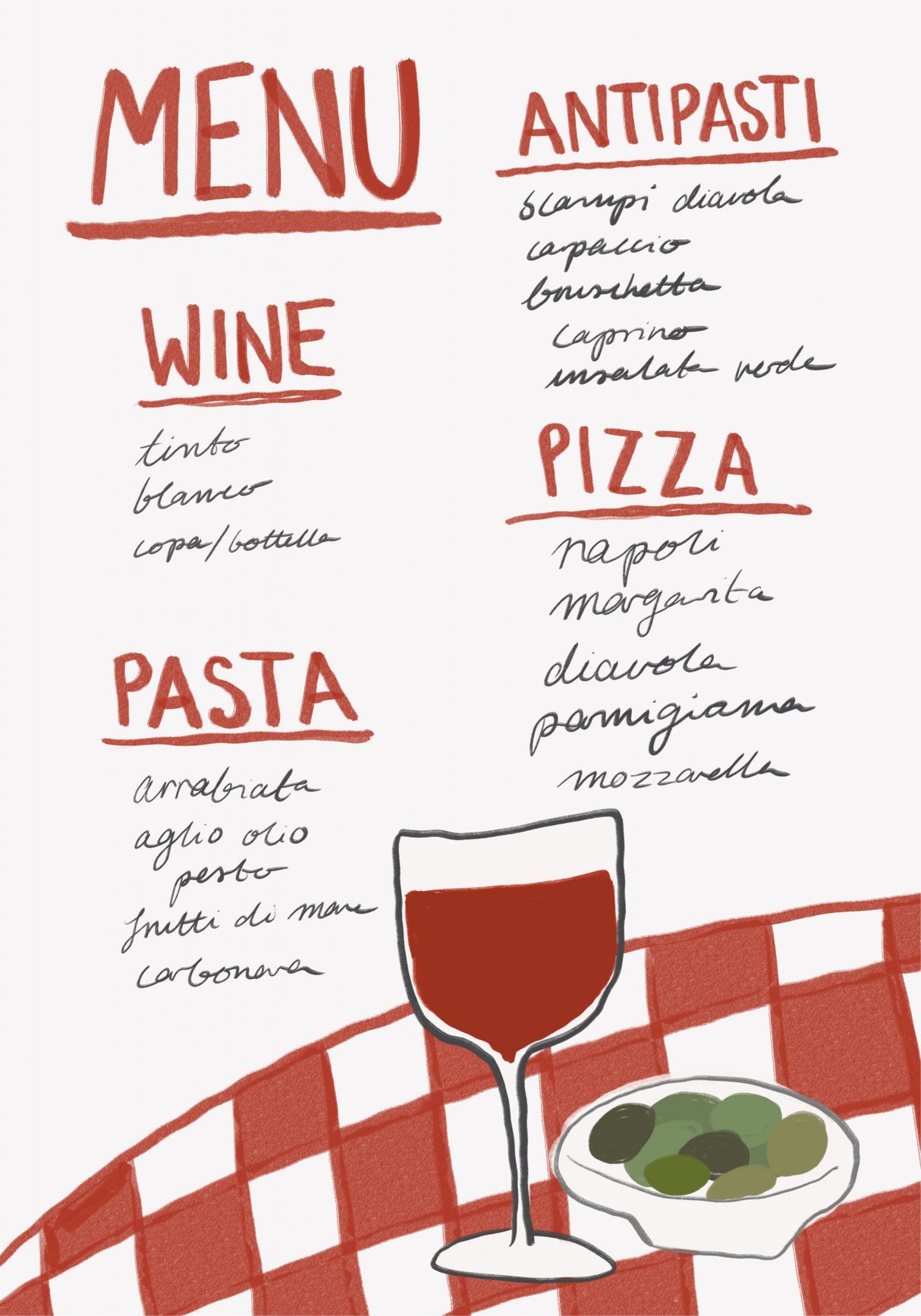 Italian Menu Poster och Canvastavla