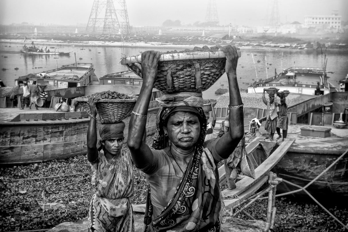 sand transporters at Buriganga riverbank Poster och Canvastavla