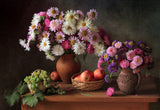 Still Life with Asters and Grapes Poster och Canvastavla