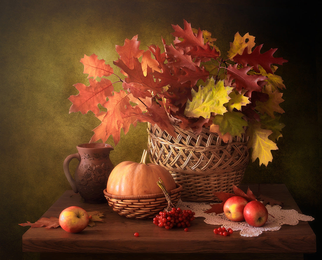 Still Life with Autumn Leaves Poster och Canvastavla