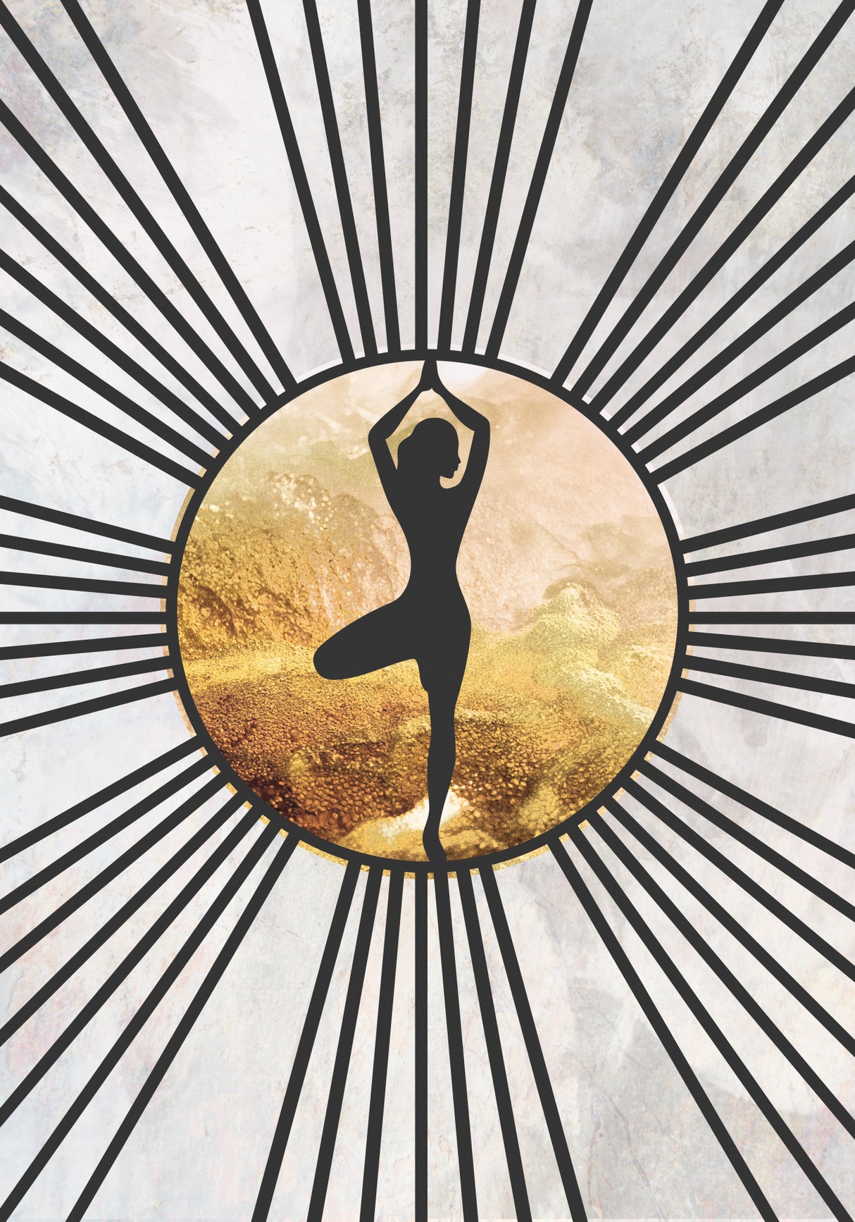 Black gold yoga sun 2 Poster och Canvastavla