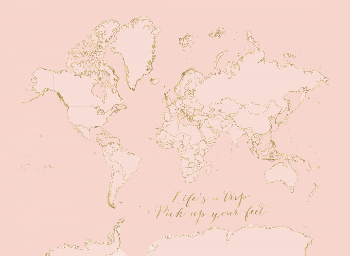 Inspirational pink and gold world map Poster och Canvastavla