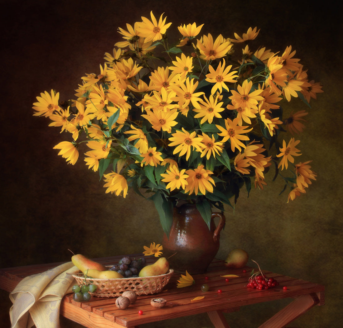 Still life with autumn flowers Poster och Canvastavla