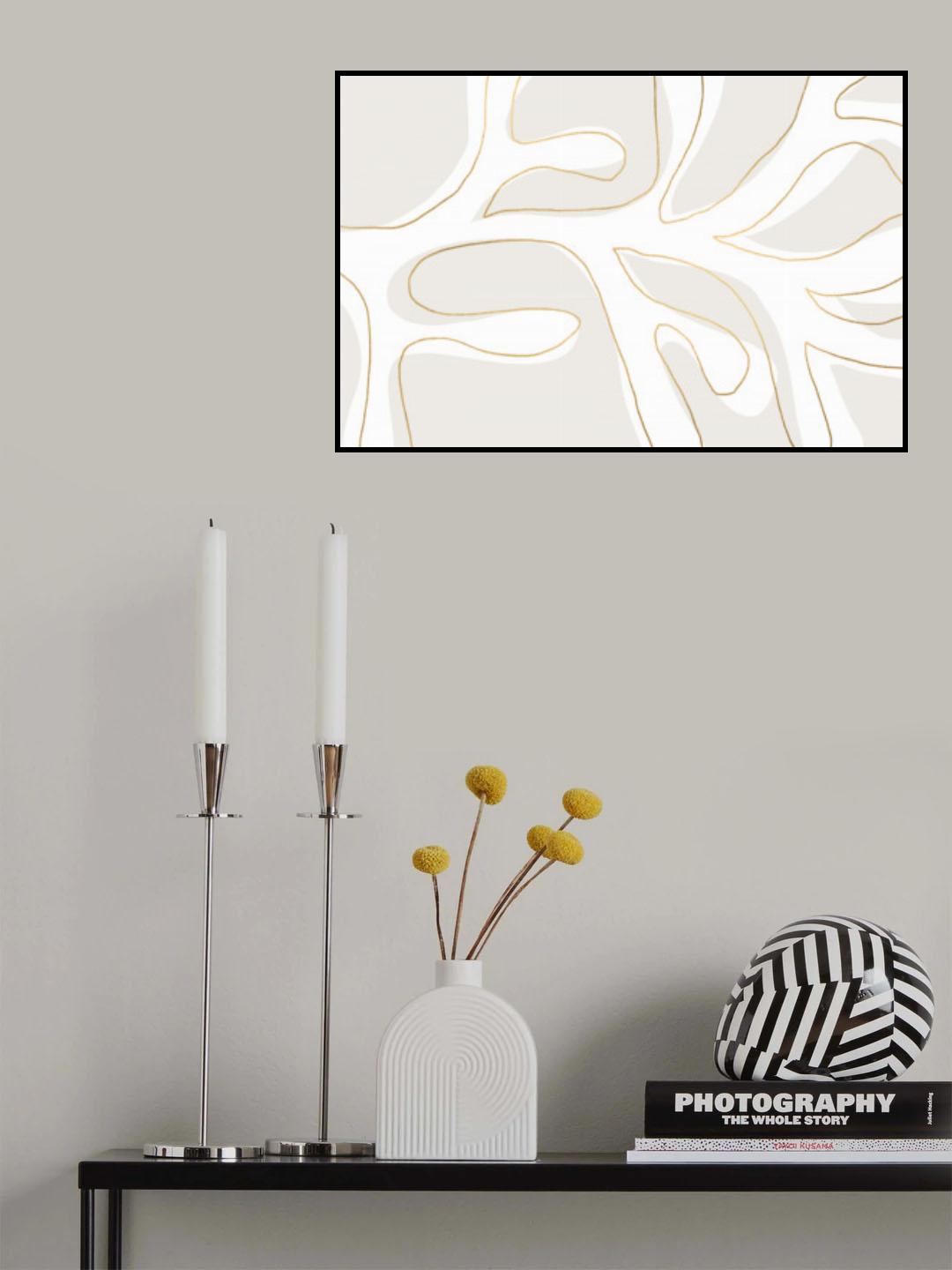 Abstract Twig White and Gold Poster och Canvastavla