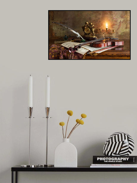 Still life with violin and clock Poster och Canvastavla