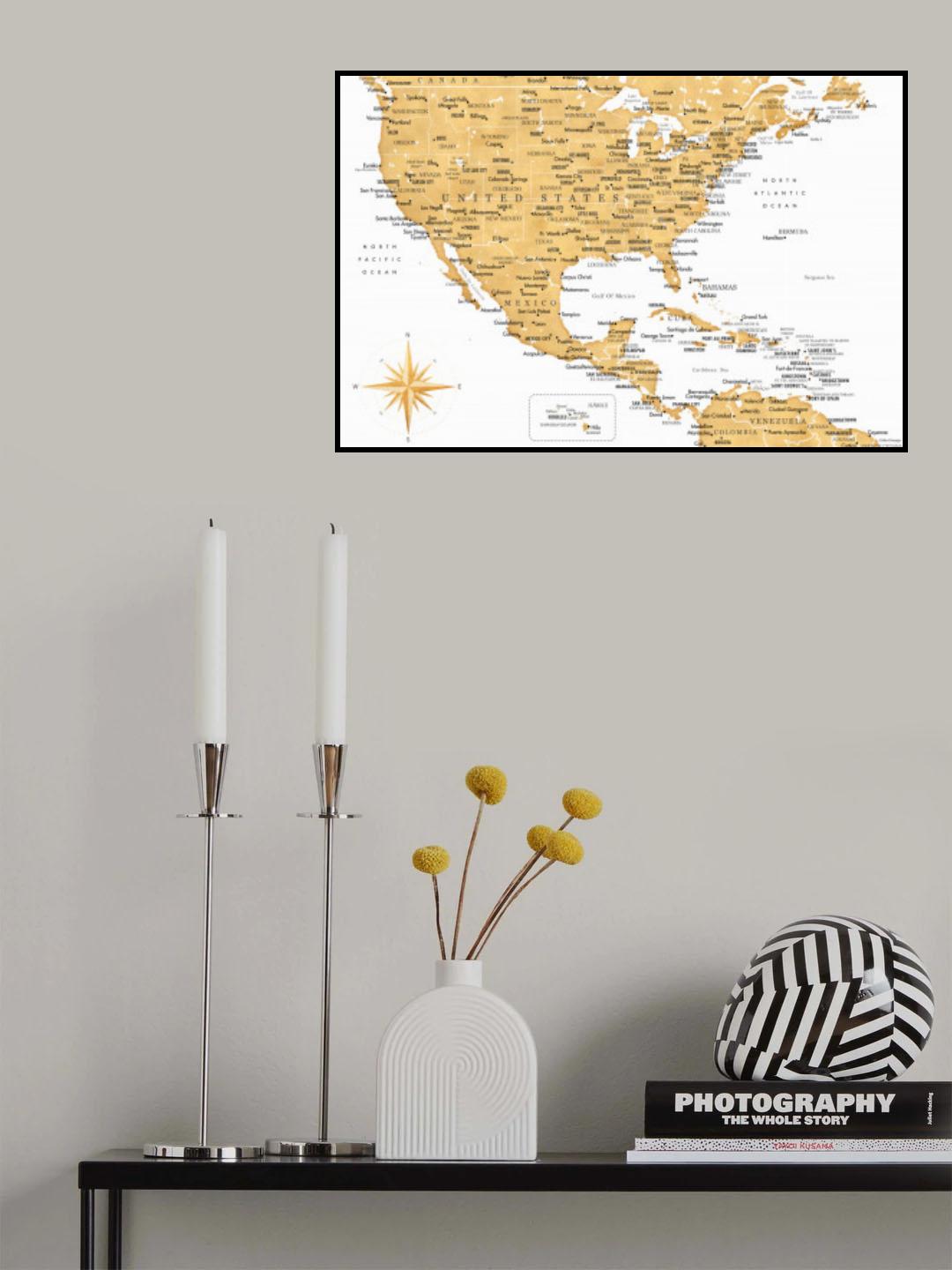 Golden map of USA and Mexico Poster och Canvastavla