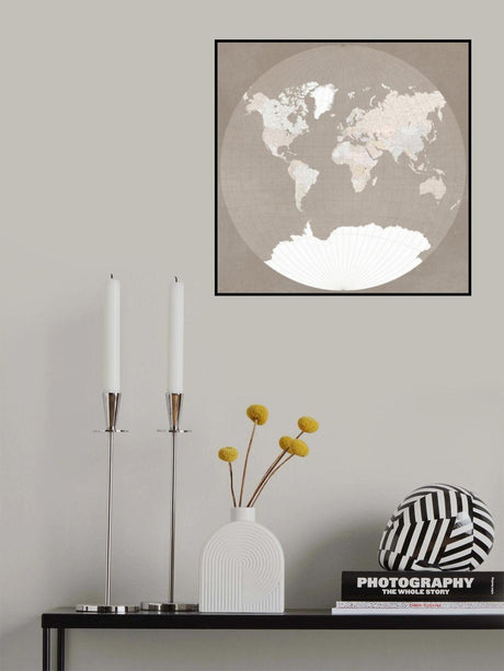 The world map in a circle, muted brown Poster och Canvastavla