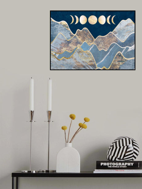 Metallic Moon Cycle in the Mountains Poster och Canvastavla