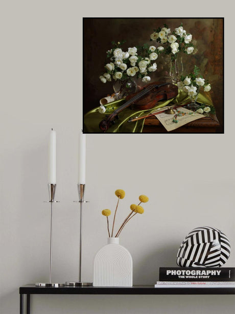 Still life with violin and flowers Poster och Canvastavla