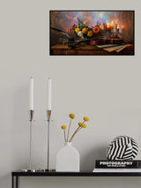 Still life with violin and flowers Poster och Canvastavla