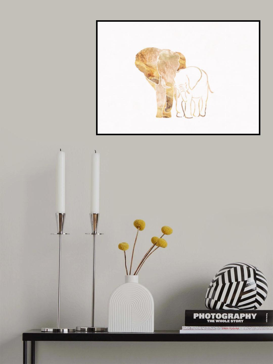 Gold Elephant Line art Silhouettes 4 Poster och Canvastavla