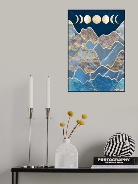 Metallic Moon Phase and Mountains Poster och Canvastavla