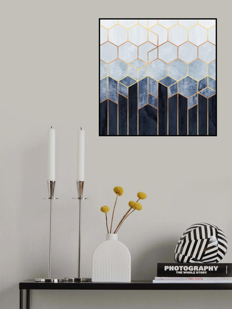 Soft Blue Hexagons Poster och Canvastavla