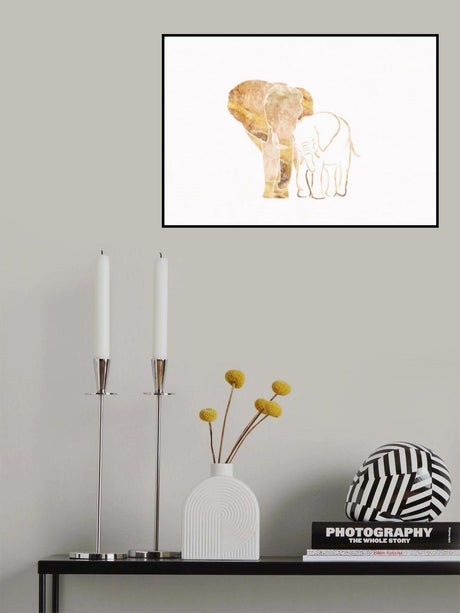 Gold Elephant Line art Silhouettes 1 Poster och Canvastavla