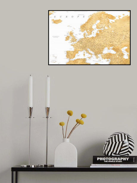 Golden detailed map of Europe Poster och Canvastavla