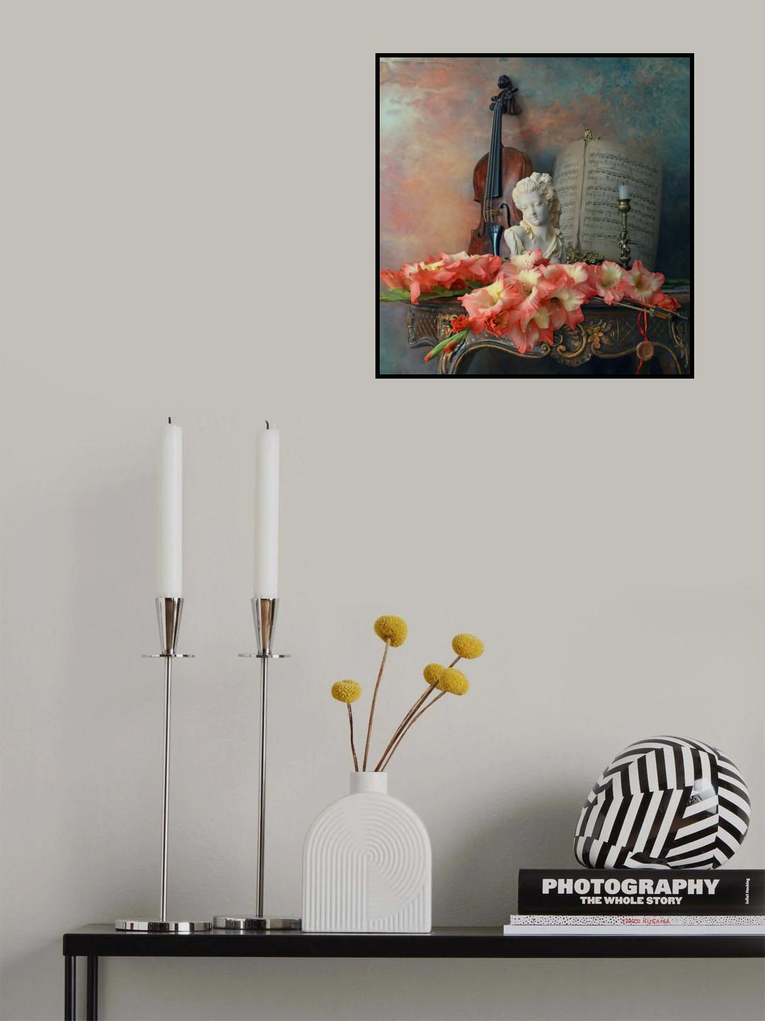 Still life with violin and flowers Poster och Canvastavla