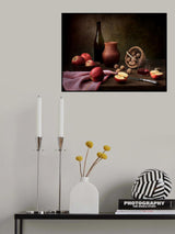 Still life with wine, nuts and apples Poster och Canvastavla