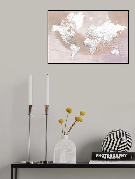 Detailed world map with cities Qawi Poster och Canvastavla