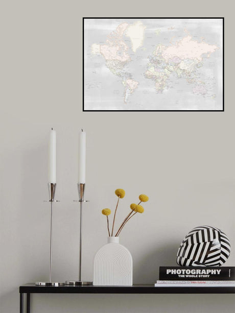 Detailed world map with cities, Maeli pastels Poster och Canvastavla