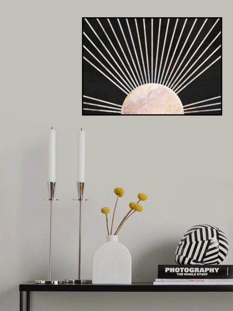 Gold sun rays mural black 2 Poster och Canvastavla